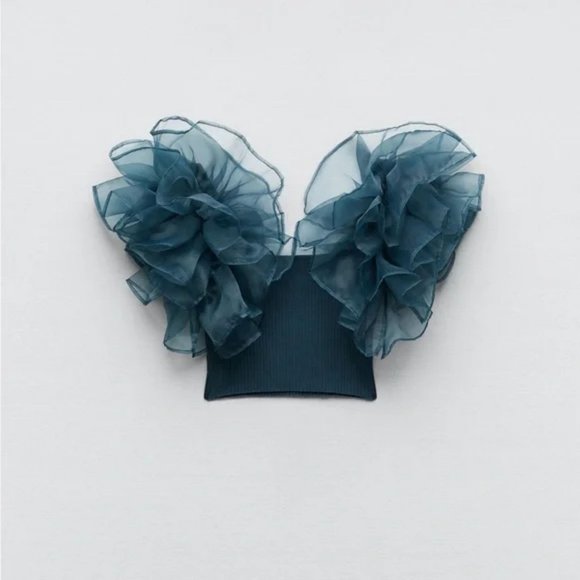 ZARA ORGANZA CROP TOP DUCK BLUE - Picture 3 of 8